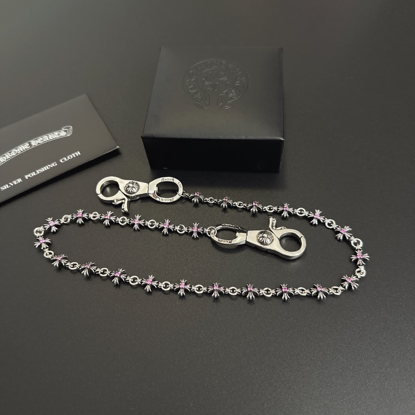 Chrome Hearts Silver Chain with Pink Crystals